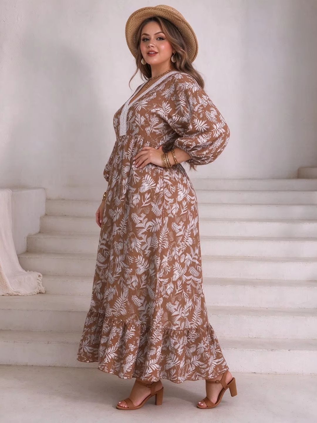 Plus Size Women Leaf Floral Ma - огляд і ціна Boho Summer Beach Maxi Dress