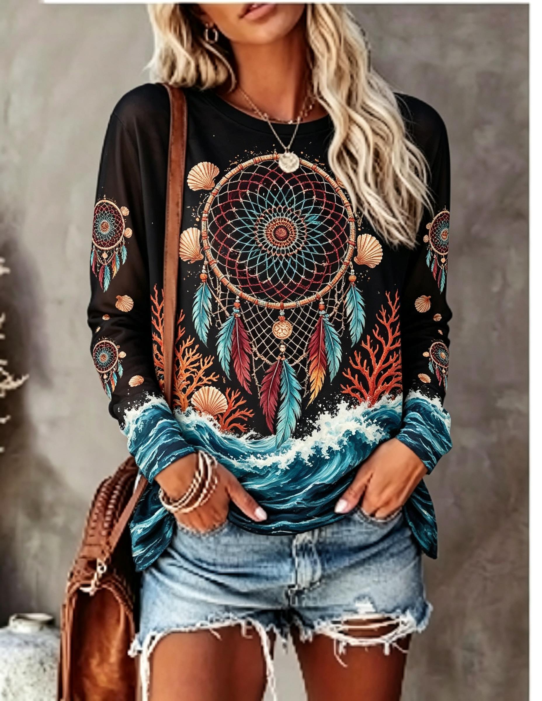 Women's Crew Neck Long Sleeve  - огляд і ціна Blouses