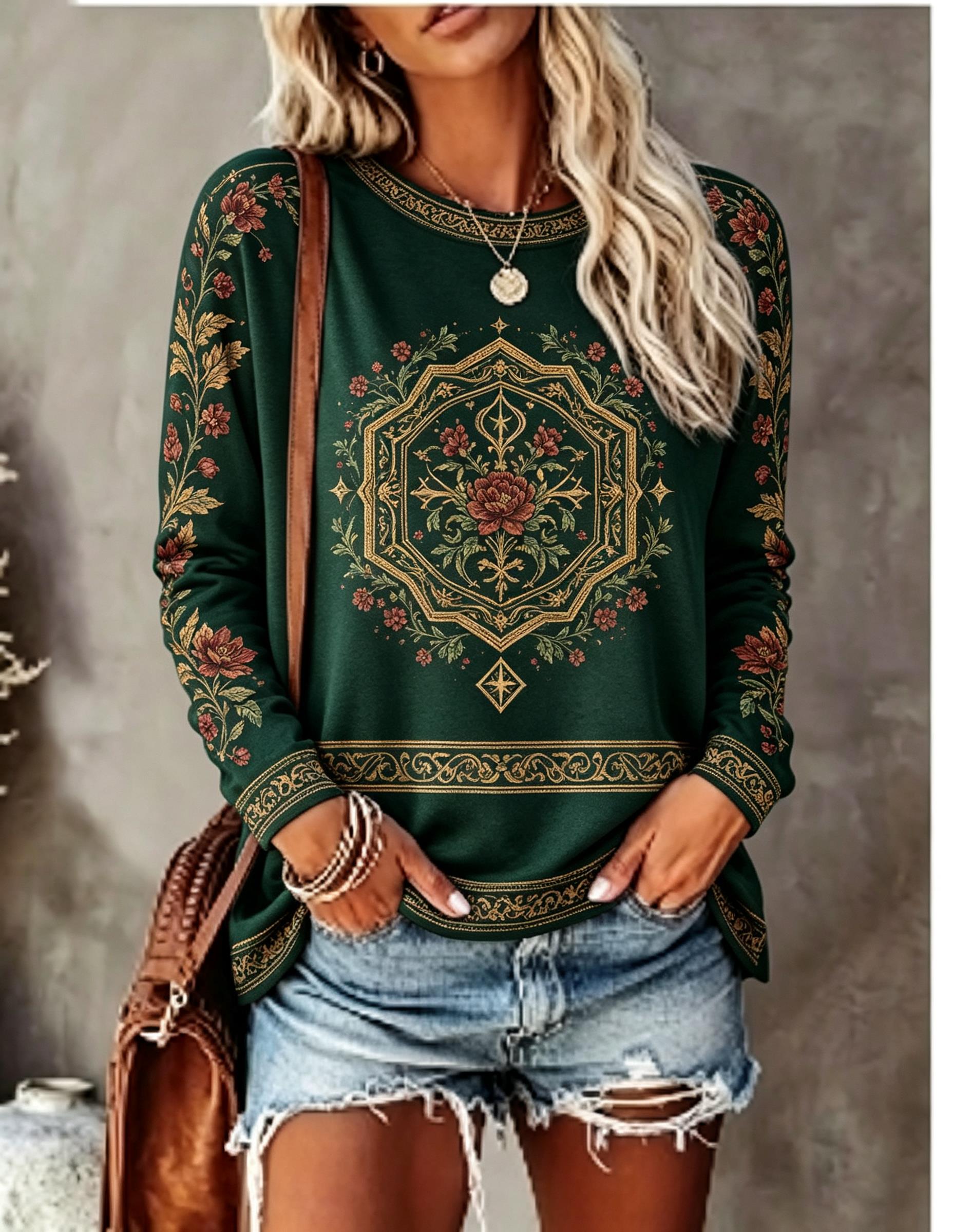 Women Crew Neck Long Sleeve T‑ - огляд і ціна Blouses