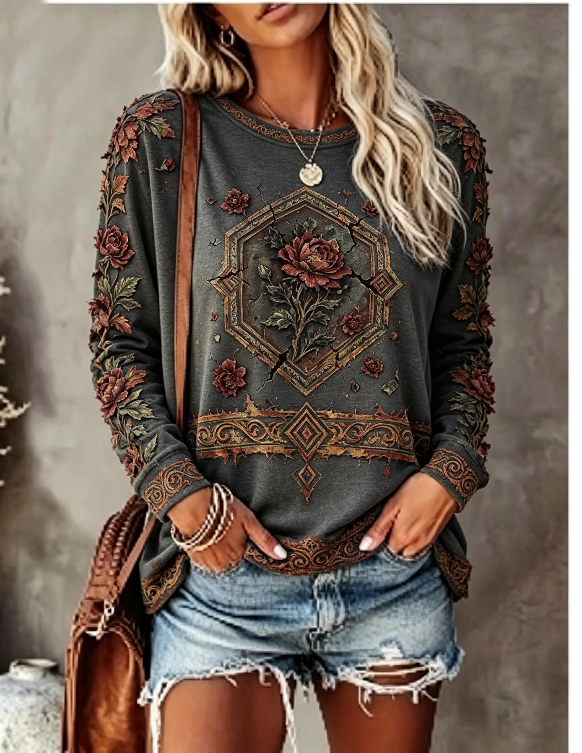 Women Crew Neck Long Sleeve T‑ - огляд і ціна Blouses