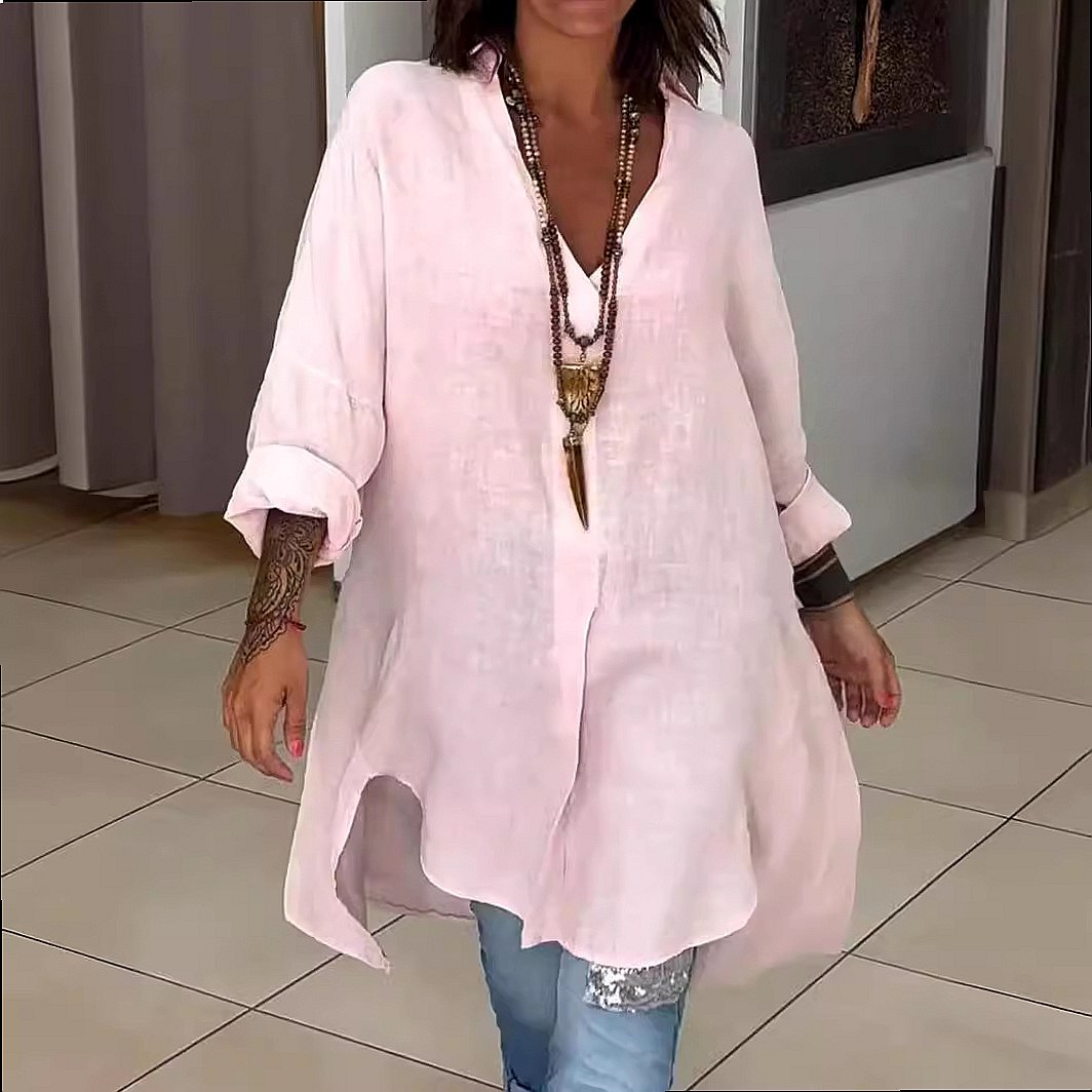 Women's Linen Shirt Dress Loos - огляд і ціна Casual Loose Linen Shirt Dress