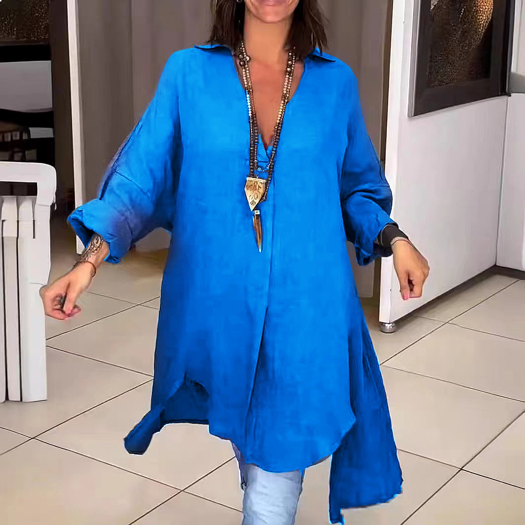 Women's Linen Shirt Dress Loos - огляд і ціна Casual Loose Linen Shirt Dress