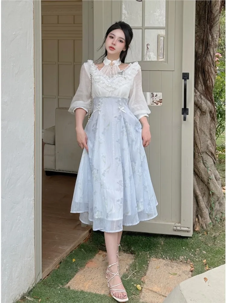 Elelgant Women Summer French V - огляд і ціна French Vintage Floral Midi Dress