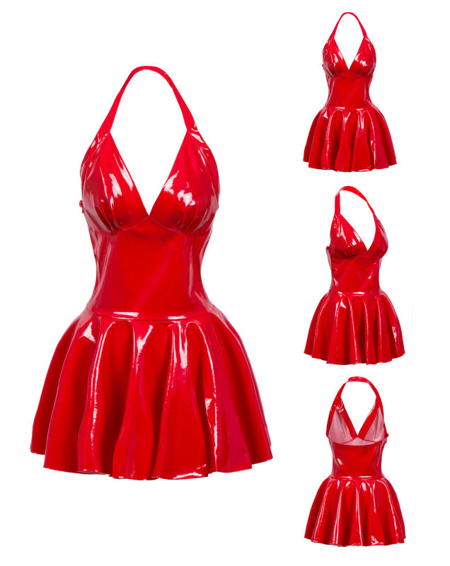 Women Sexy Latex Leather Pleat - огляд і ціна Y2K Backless Halter Mini Dress
