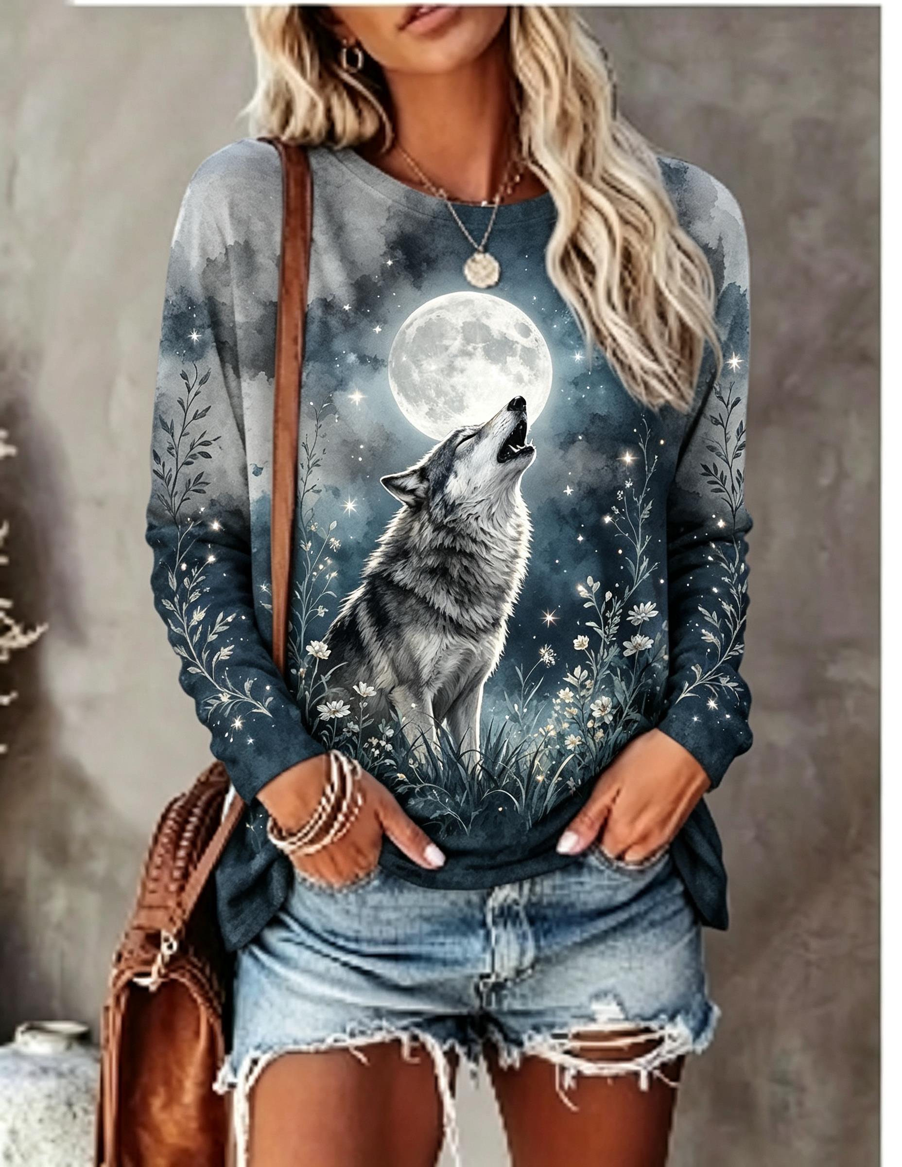 Women Long Sleeve T Shirt Howl - огляд і ціна Blouses